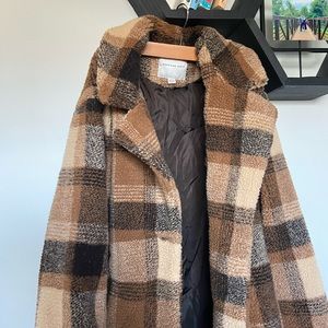 American Eagle Plaid Teddy Coat